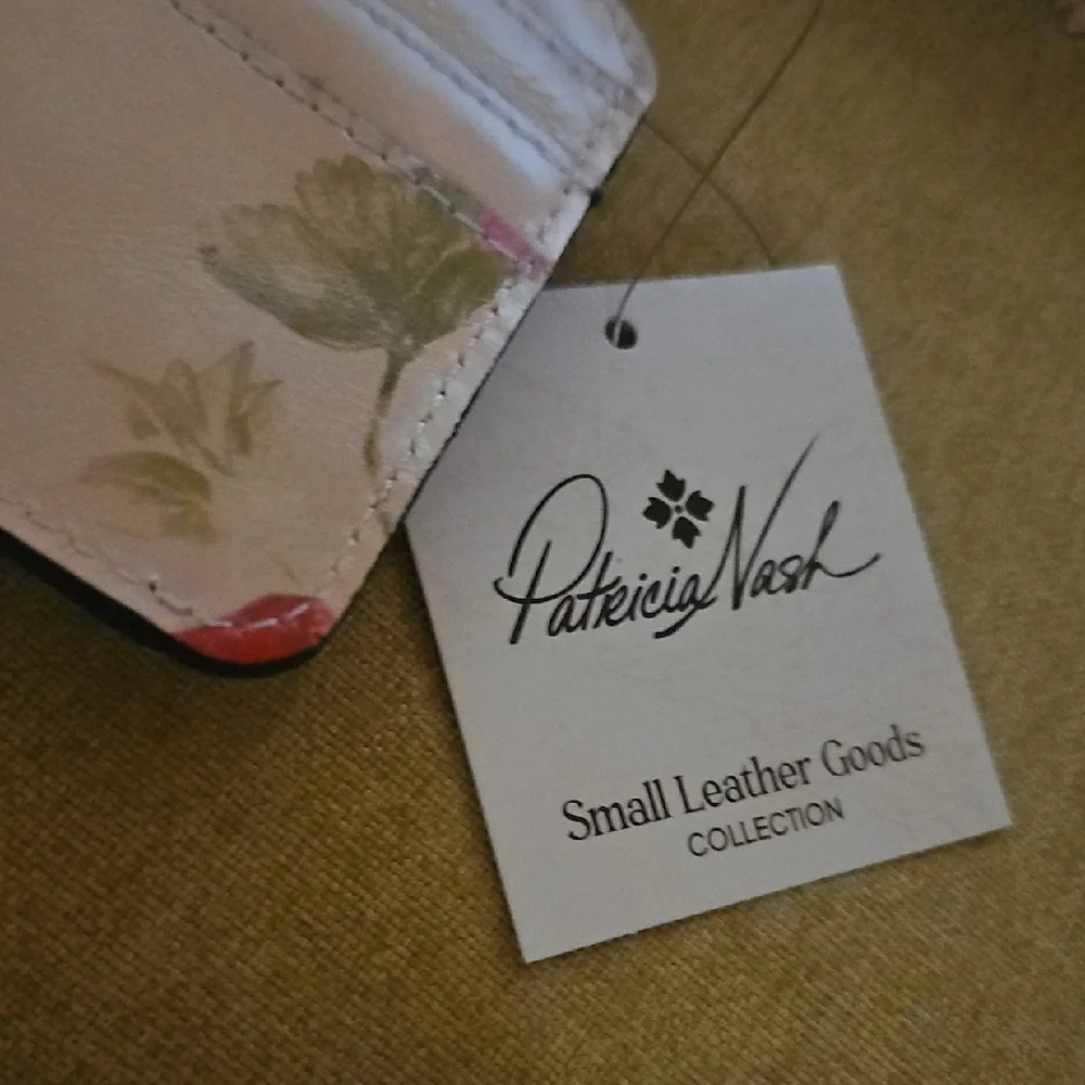 Patricia Nash Cream Strawberry Floral Leather Cassis ID/Card Case with Snap